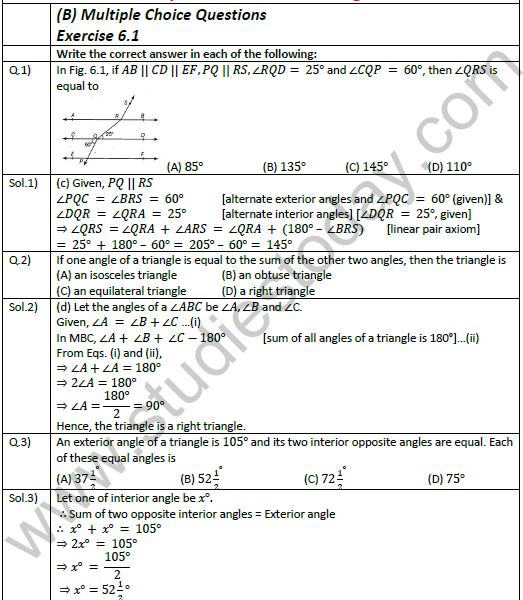 NCERT Class 9 Mathematics Chapter 6 Line & Angles Exemplar Solutions