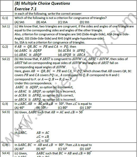 NCERT Class 9 Mathematics Chapter 7 Triangles Exemplar Solutions