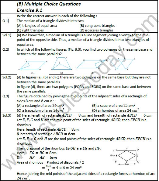 NCERT Class 9 Mathematics Chapter 9 Areas of Parallelogram & Triangles Exemplar Solutions