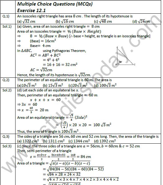 NCERT Class 9 Mathematics Chapter 12 Herons Formula Exemplar Solutions