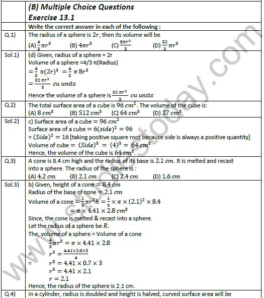 NCERT Class 9 Mathematics Chapter 13 Surface Areas & Volumes Exemplar Solutions