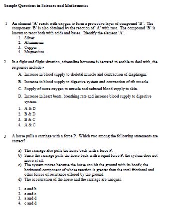 NTSE Sample Question Papers