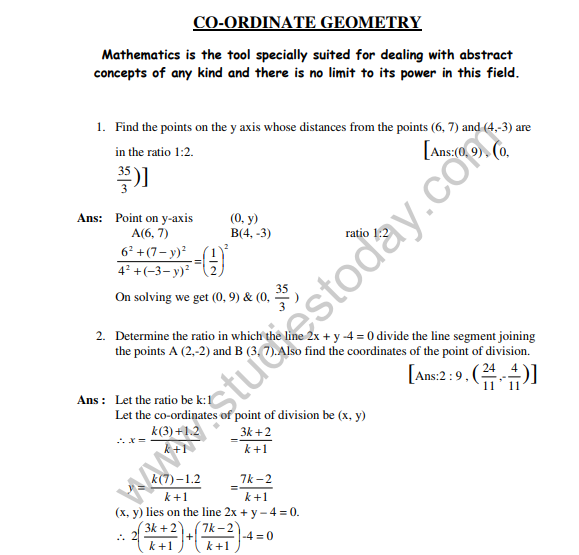 Class 10 Co-Ordinate Geometry HOTs