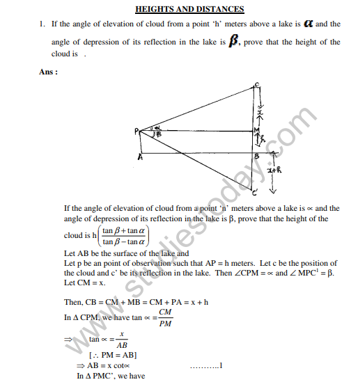 Class 10 Heights And Distances HOTs