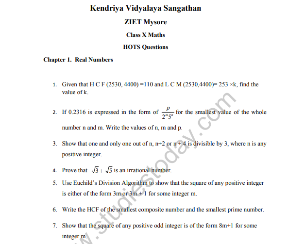 CBSE Class 10 Mathematics HOTs Questions Part A