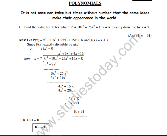 Class 10 Polynomials HOTs