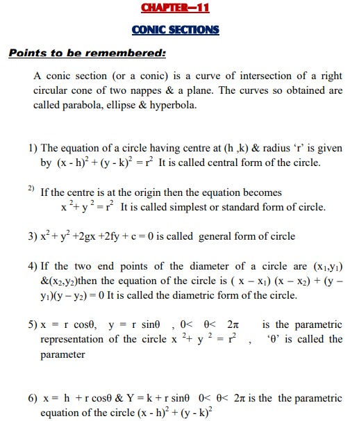 Class_11_Maths_Conic_Sections_Formulaes_and_Questions