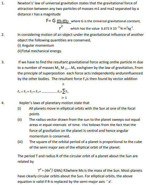 Cbse Class 11 Physics Gravitation Notes Set A Concepts For Physics Revision Notes